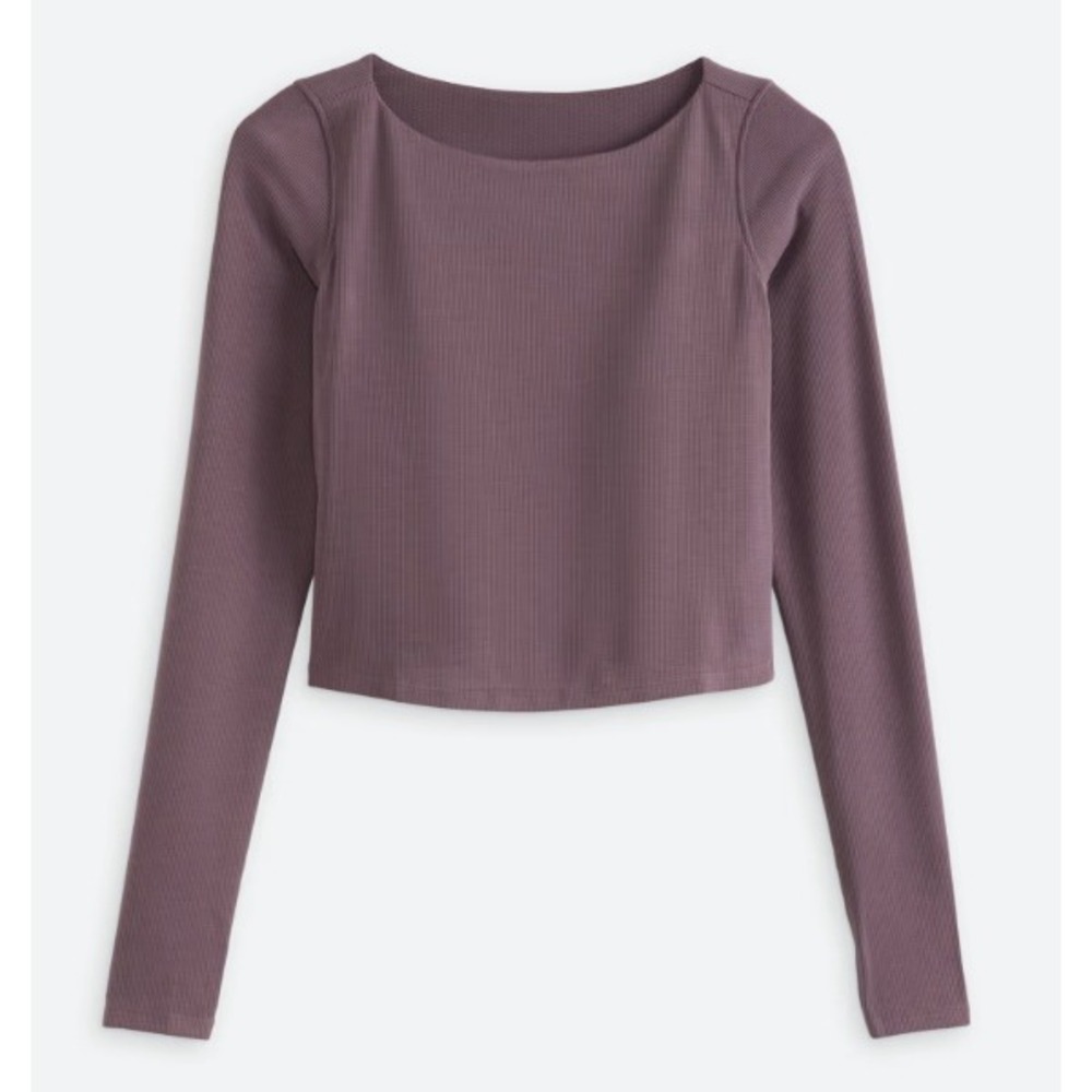 Thrive Societe Boat Neck Long Sleeve Top Womens S Velvet Haze Ribbed NWT